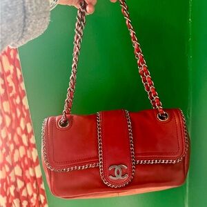 Chanel Madison Flap Red Lambskin Leather Chain Shoulder Bag - Authentic